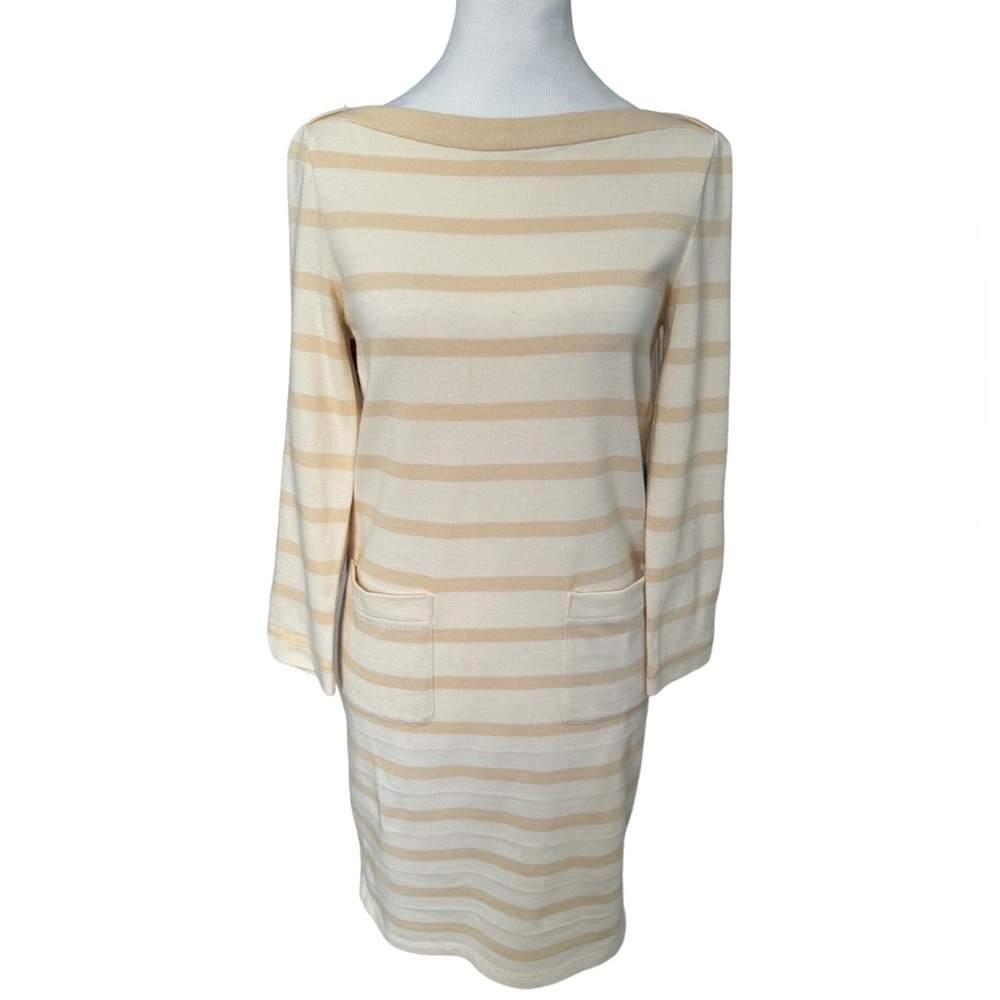 Kate Spade Sweater Dress Striped Polished Spring Preppy Modest Cream Knit Small